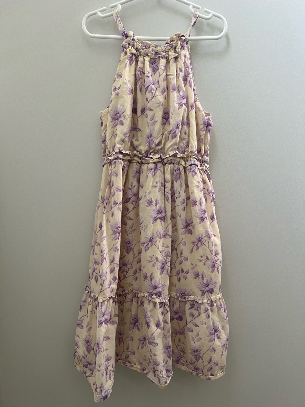 Janie and Jack Cream Halter Dress with Lavender Floral Print